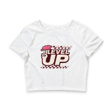 Crop Tee — "Level Up" Retro Gaming Motivational Graphic