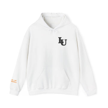 LU Minimal Logo Hoodie — White College-Inspired Pullover