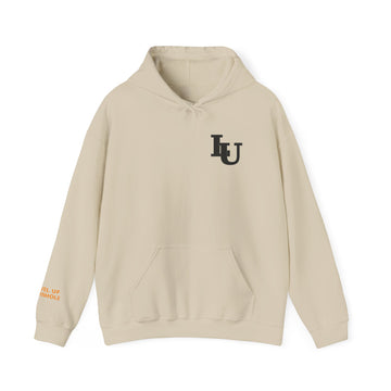 LU Minimal Logo Hoodie — White College-Inspired Pullover